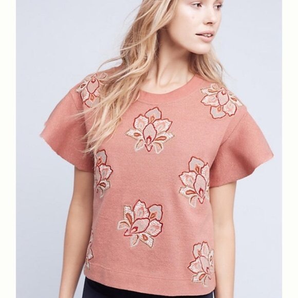 Anthropologie Tops - SOLD Anthropologie Top Women's Large Terra Cotta Embroidered "Chloe Oliver"